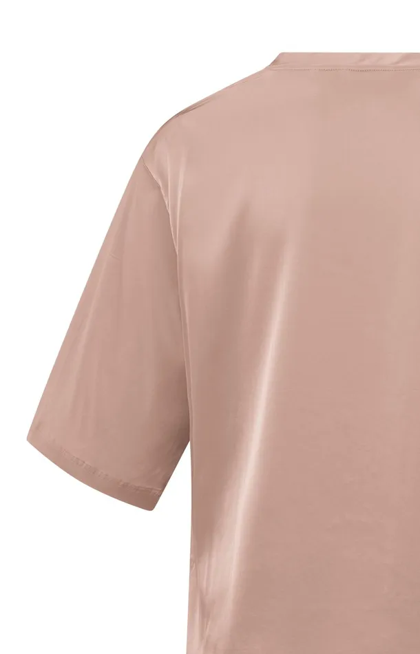 Satin Oversized Tshirt With Round Neckline Dusty Pink Women YAYA Tops Satin Oversized Tshirt With Round Neckline Dusty Pink Women YAYA Tops