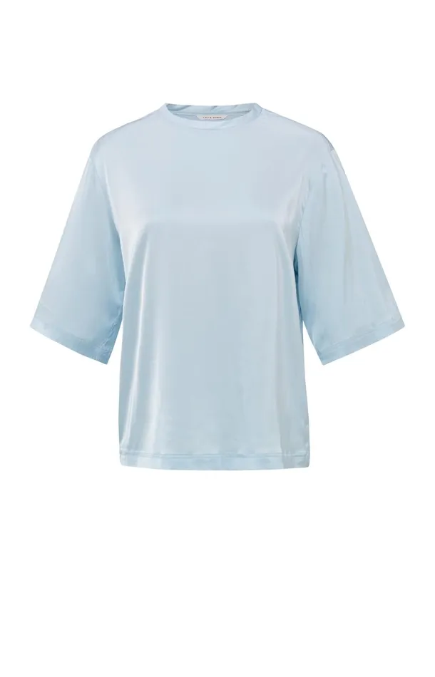 Satin Oversized Tshirt With Round Neckline Gray Dawn Blue Women YAYA Tops Satin Oversized Tshirt With Round Neckline Gray Dawn Blue Women YAYA Tops
