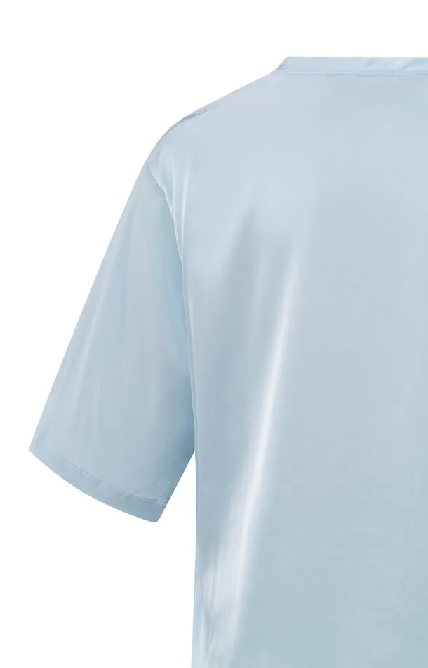Satin Oversized Tshirt With Round Neckline Gray Dawn Blue Women YAYA Tops Satin Oversized Tshirt With Round Neckline Gray Dawn Blue Women YAYA Tops