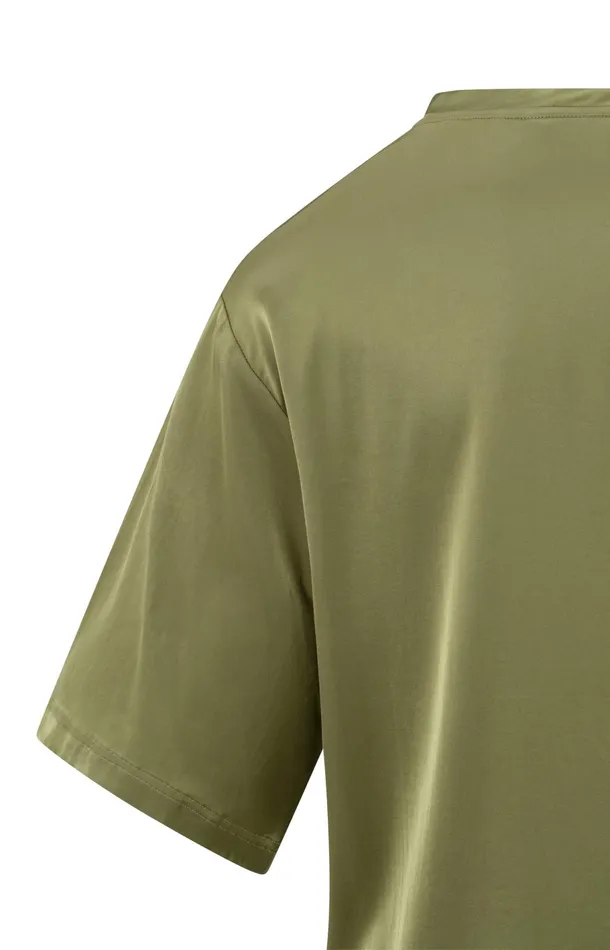 Satin Oversized Tshirt With Round Neckline Olive Women YAYA Tops Satin Oversized Tshirt With Round Neckline Olive Women YAYA Tops