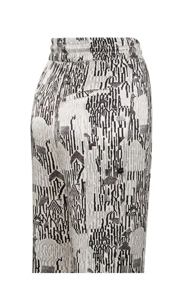 Satin Woven Trousers With Wide Leg Drawstring And Print Moonstruck Grey Dessin Women YAYA Trousers Satin Woven Trousers With Wide Leg Drawstring And Print Moonstruck Grey Dessin Women YAYA Trousers