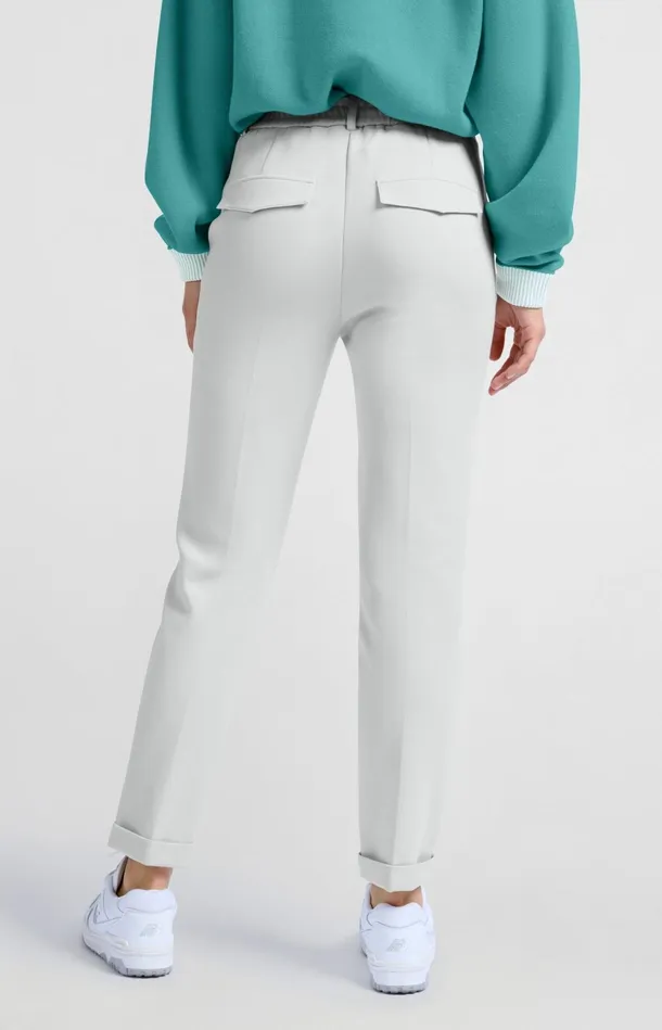 Scuba Trousers With Straight Legs And Adjustable Waistband Harbor Mist Grey Women YAYA Trousers Scuba Trousers With Straight Legs And Adjustable Waistband Harbor Mist Grey Women YAYA Trousers