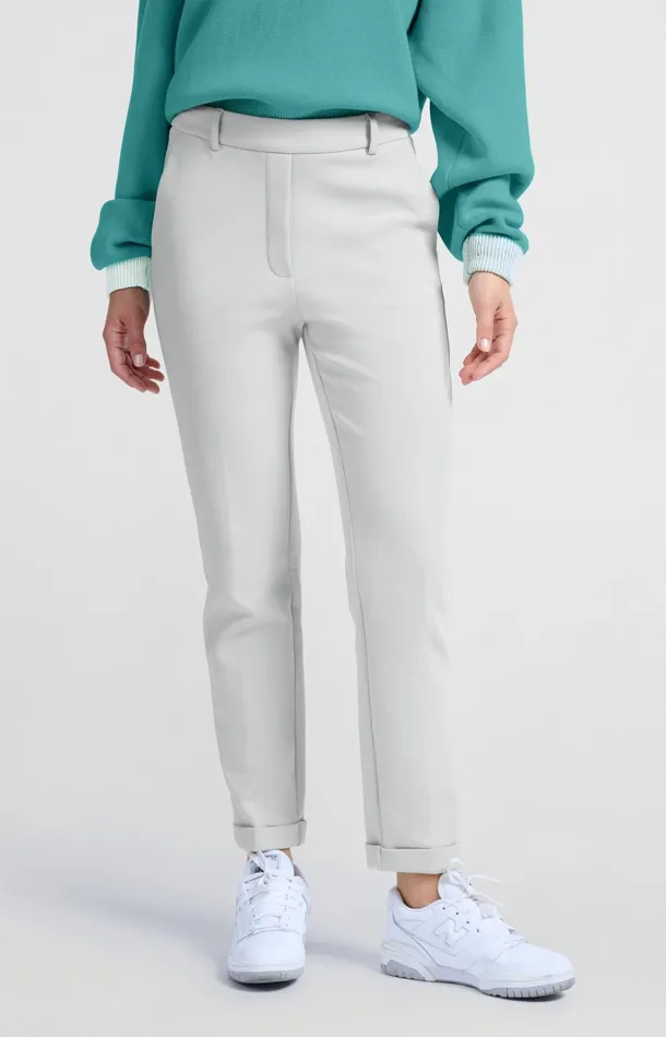 Scuba Trousers With Straight Legs And Adjustable Waistband Harbor Mist Grey Women YAYA Trousers Scuba Trousers With Straight Legs And Adjustable Waistband Harbor Mist Grey Women YAYA Trousers
