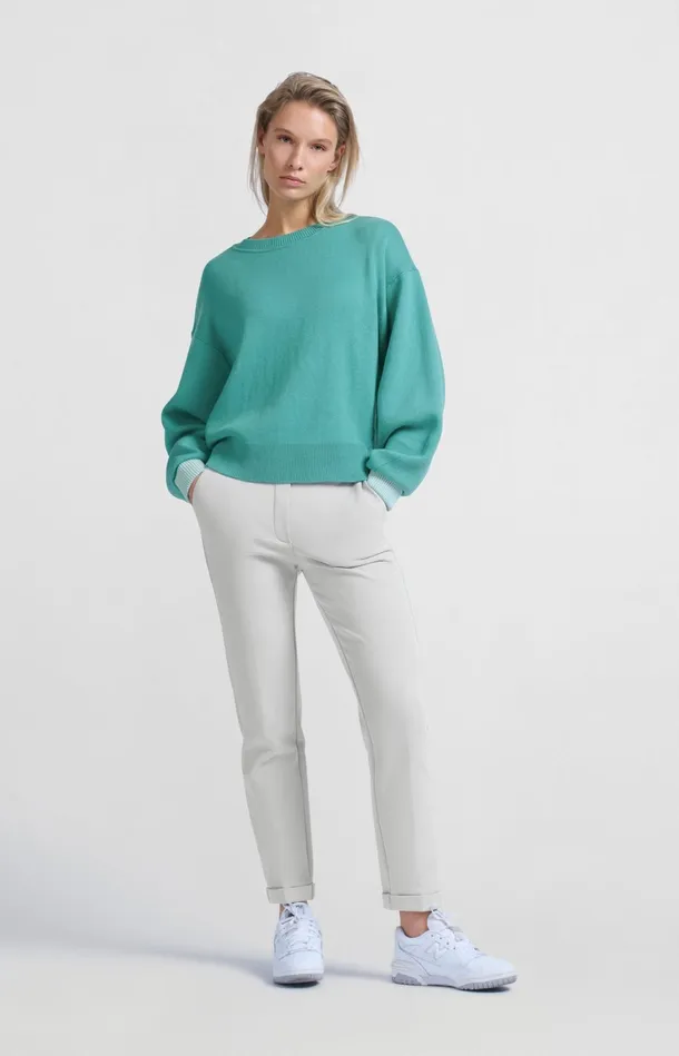 Scuba Trousers With Straight Legs And Adjustable Waistband Harbor Mist Grey Women YAYA Trousers Scuba Trousers With Straight Legs And Adjustable Waistband Harbor Mist Grey Women YAYA Trousers