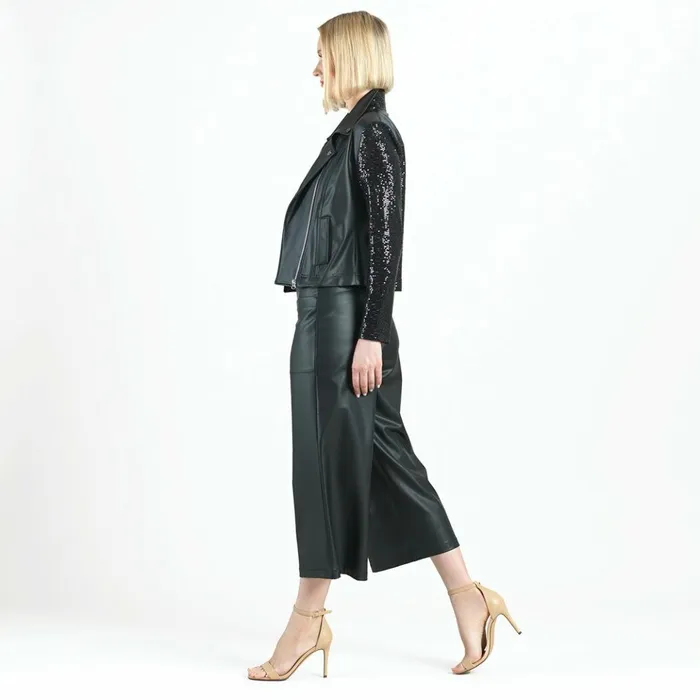 Sequin Knit 8211 Liquid Leather Sheen Moto Jacket 8211 Black Women Clara Sunwoo Jackets Cardigans