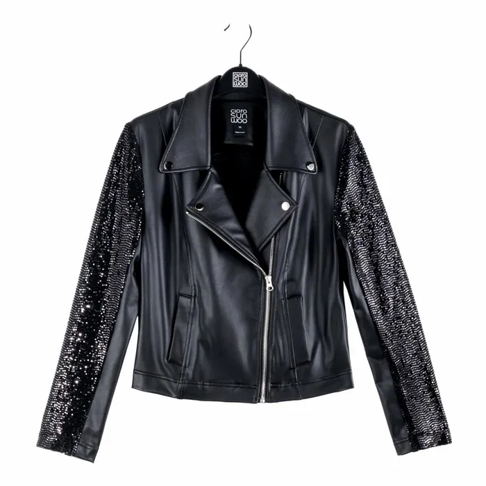Sequin Knit 8211 Liquid Leather Sheen Moto Jacket 8211 Black Women Clara Sunwoo Jackets Cardigans