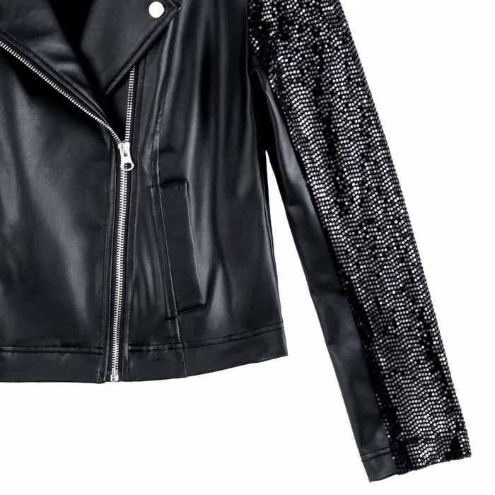 Sequin Knit 8211 Liquid Leather Sheen Moto Jacket 8211 Black Women Clara Sunwoo Jackets Cardigans