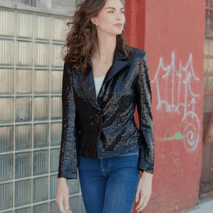 Sequin Knit 8211 Modern Button Blazer 8211 Black Women Clara Sunwoo Jackets Cardigans