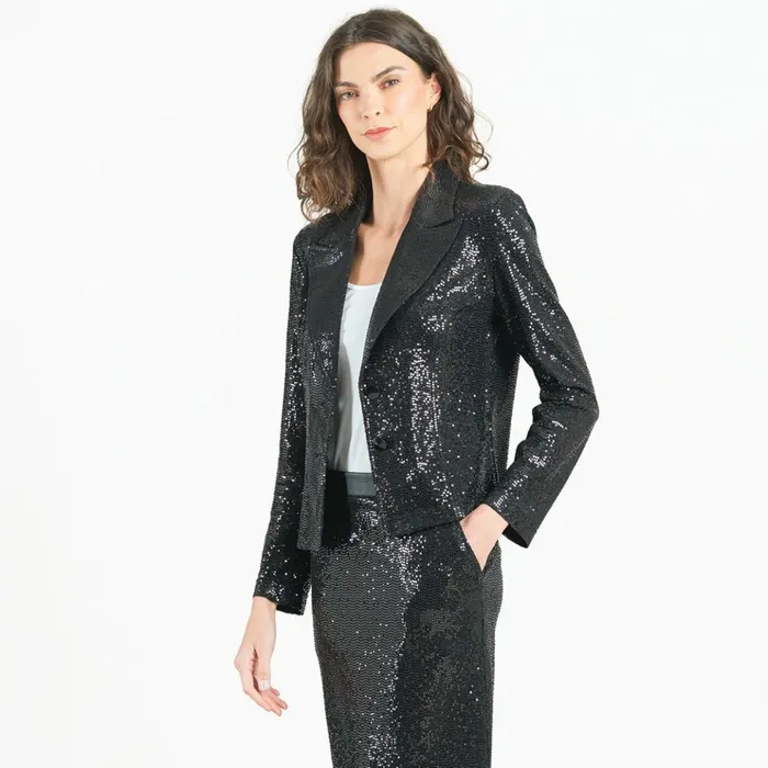 Sequin Knit 8211 Modern Button Blazer 8211 Black Women Clara Sunwoo Jackets Cardigans