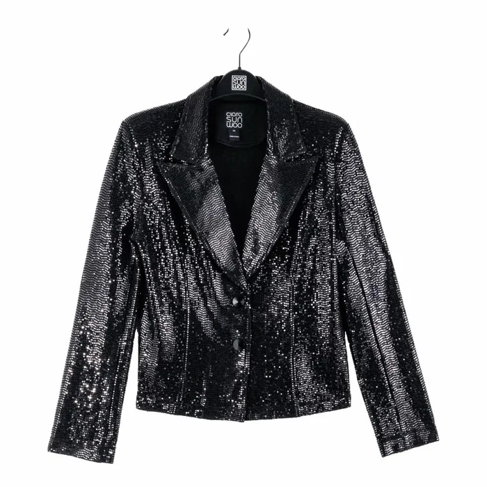 Sequin Knit 8211 Modern Button Blazer 8211 Black Women Clara Sunwoo Jackets Cardigans