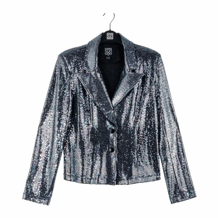 Shimmer Sequin 8211 Modern Button Blazer 8211 Gunmetal Women Clara Sunwoo Jackets Cardigans