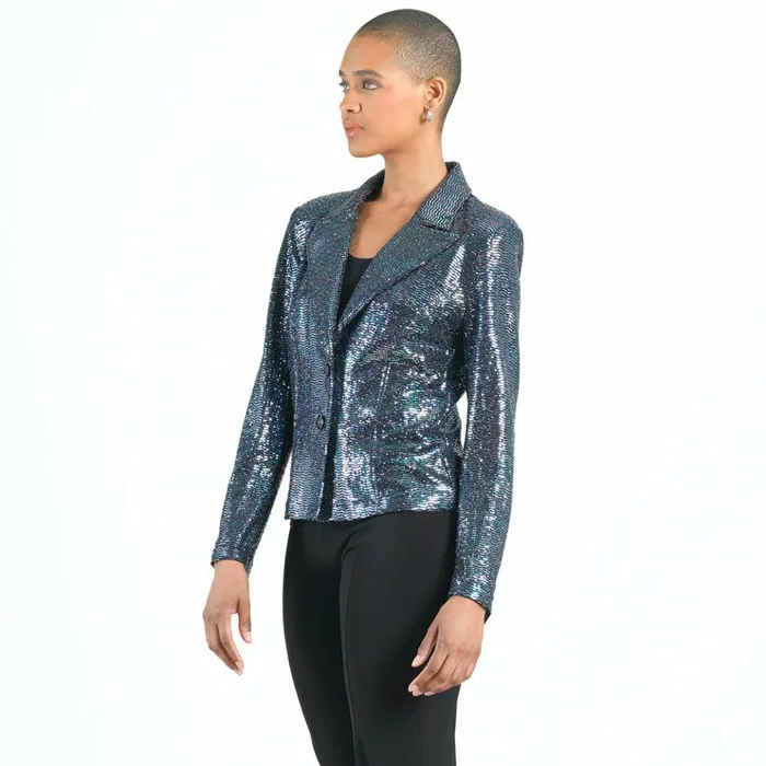 Shimmer Sequin 8211 Modern Button Blazer 8211 Gunmetal Women Clara Sunwoo Jackets Cardigans