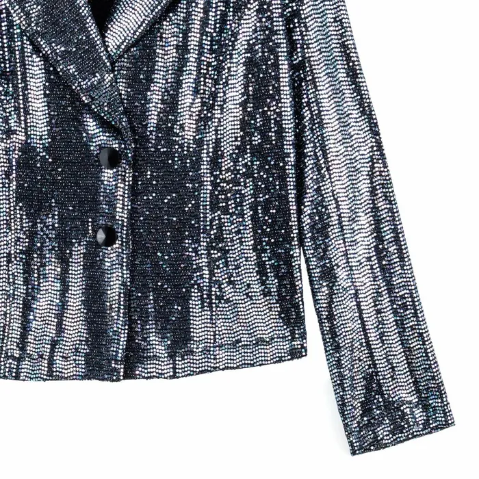 Shimmer Sequin 8211 Modern Button Blazer 8211 Gunmetal Women Clara Sunwoo Jackets Cardigans