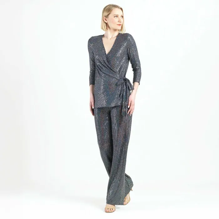 Shimmer Sequin 8211 Wide Leg Pant 8211 Silver Pinstripe Women Clara Sunwoo Pants Skirts