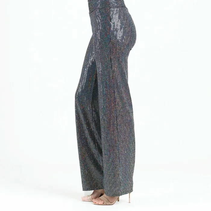 Shimmer Sequin 8211 Wide Leg Pant 8211 Silver Pinstripe Women Clara Sunwoo Pants Skirts