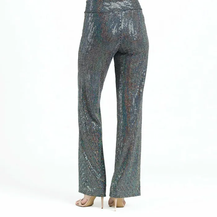 Shimmer Sequin 8211 Wide Leg Pant 8211 Silver Pinstripe Women Clara Sunwoo Pants Skirts