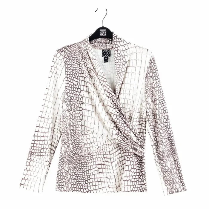 Shimmer Textile 8211 VNeck Draped Pleat Top 8211 Croc Scale 8211 Limited Sizes 8211 SM LRG XL Women Clara Sunwoo Tops Tunics