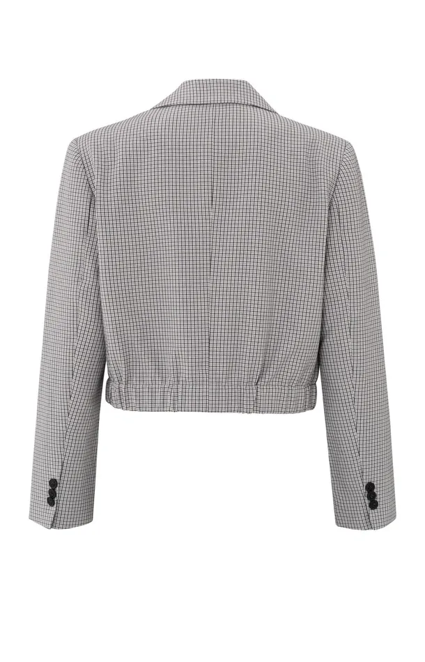 Short Blazer With Check Pattern And Elastic Waist Feather Grey Dessin Women YAYA Blazers