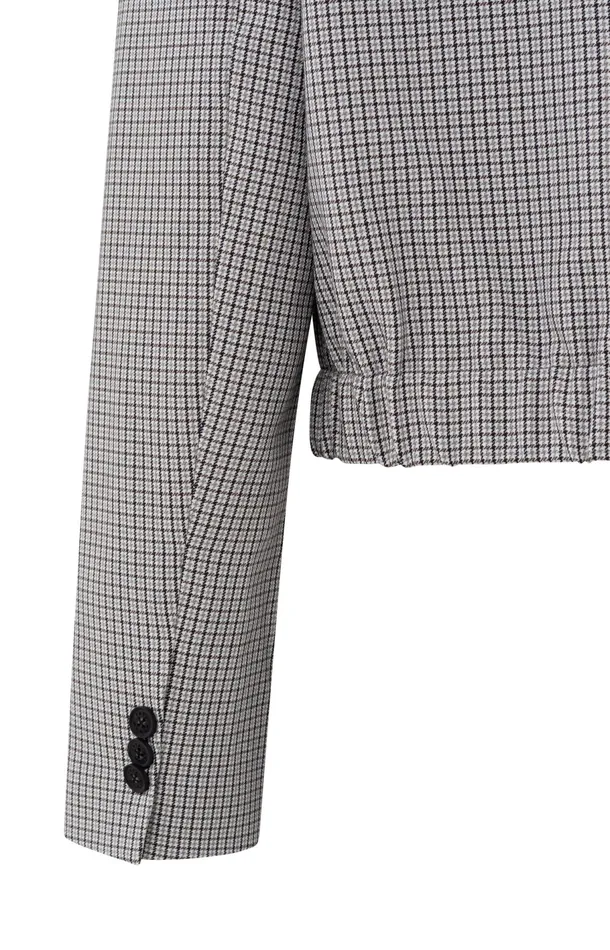 Short Blazer With Check Pattern And Elastic Waist Feather Grey Dessin Women YAYA Blazers