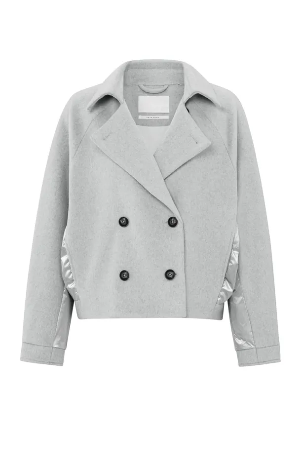 Short Jacket In Wool Blend With Shiny Quilted Details Medium Grey Melange Women YAYA Coats Short Jacket In Wool Blend With Shiny Quilted Details Medium Grey Melange Women YAYA Coats
