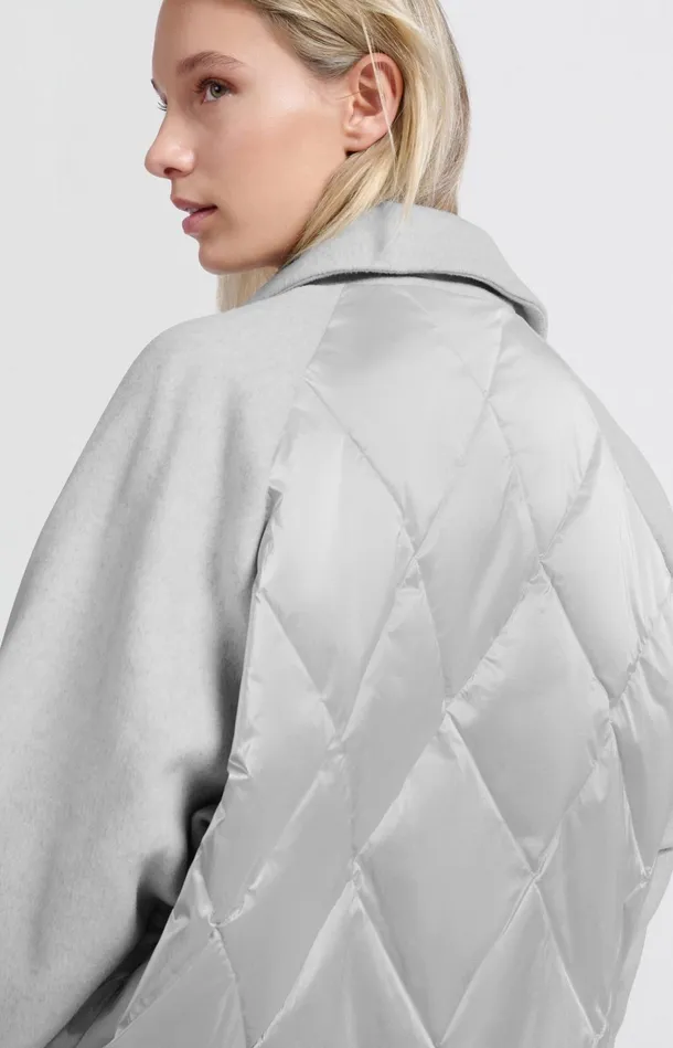 Short Jacket In Wool Blend With Shiny Quilted Details Medium Grey Melange Women YAYA Coats Short Jacket In Wool Blend With Shiny Quilted Details Medium Grey Melange Women YAYA Coats