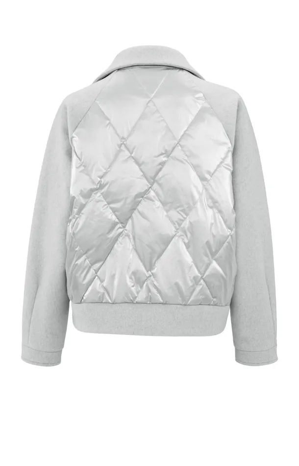 Short Jacket In Wool Blend With Shiny Quilted Details Medium Grey Melange Women YAYA Coats Short Jacket In Wool Blend With Shiny Quilted Details Medium Grey Melange Women YAYA Coats