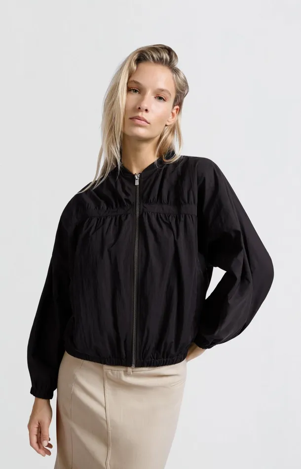 Short Nylon Bomber Jacket With Oversized Fit Phantom Women YAYA Jackets Short Nylon Bomber Jacket With Oversized Fit Phantom Women YAYA Jackets