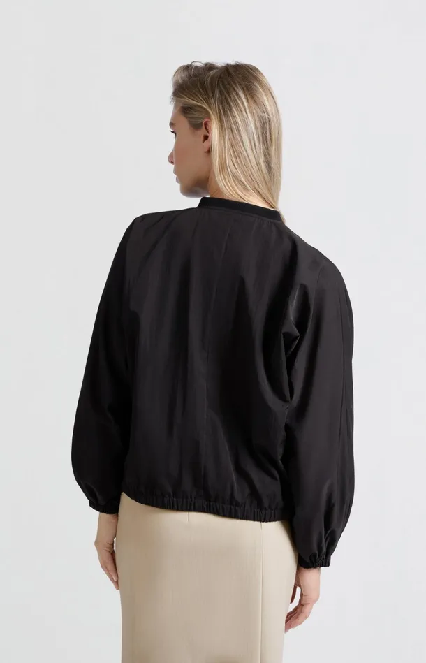 Short Nylon Bomber Jacket With Oversized Fit Phantom Women YAYA Jackets Short Nylon Bomber Jacket With Oversized Fit Phantom Women YAYA Jackets
