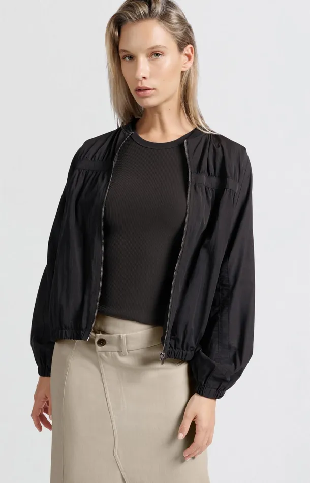 Short Nylon Bomber Jacket With Oversized Fit Phantom Women YAYA Jackets Short Nylon Bomber Jacket With Oversized Fit Phantom Women YAYA Jackets