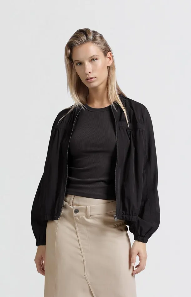 Short Nylon Bomber Jacket With Oversized Fit Phantom Women YAYA Jackets Short Nylon Bomber Jacket With Oversized Fit Phantom Women YAYA Jackets