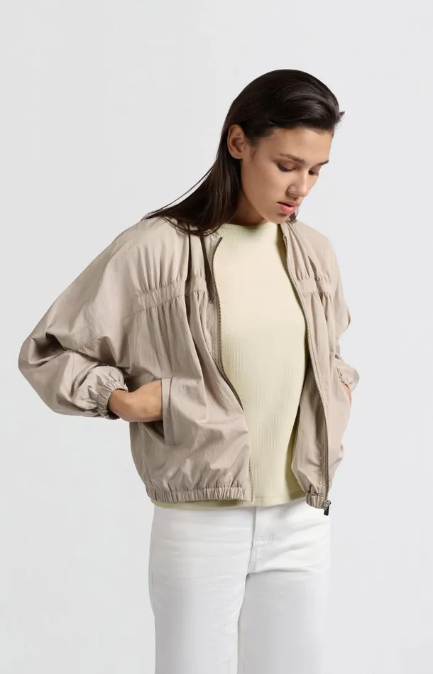 Short Nylon Bomber Jacket With Oversized Fit Twill Beige Women YAYA Jackets