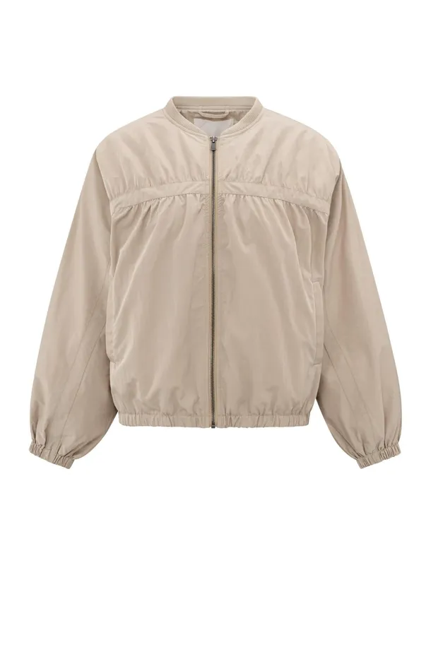 Short Nylon Bomber Jacket With Oversized Fit Twill Beige Women YAYA Jackets Short Nylon Bomber Jacket With Oversized Fit Twill Beige Women YAYA Jackets
