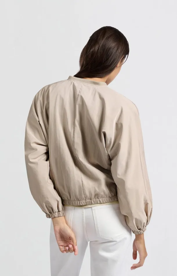 Short Nylon Bomber Jacket With Oversized Fit Twill Beige Women YAYA Jackets Short Nylon Bomber Jacket With Oversized Fit Twill Beige Women YAYA Jackets