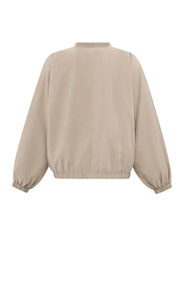 Short Nylon Bomber Jacket With Oversized Fit Twill Beige Women YAYA Jackets Short Nylon Bomber Jacket With Oversized Fit Twill Beige Women YAYA Jackets