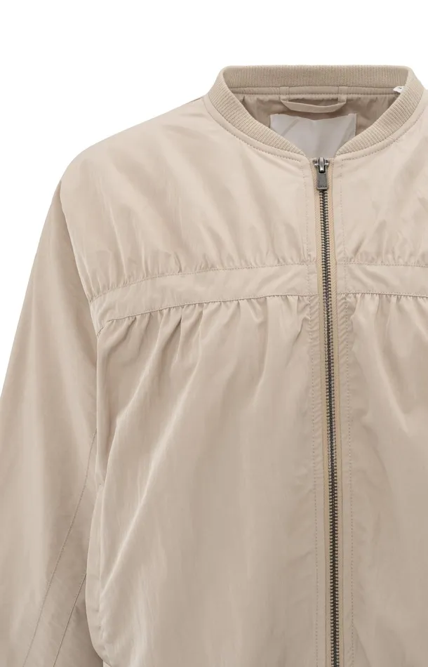 Short Nylon Bomber Jacket With Oversized Fit Twill Beige Women YAYA Jackets Short Nylon Bomber Jacket With Oversized Fit Twill Beige Women YAYA Jackets