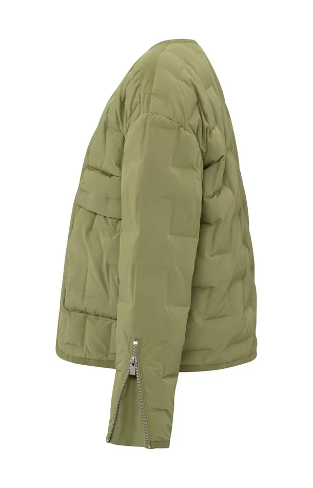 Short Quilted Jacket With Pockets And Zipper Closure Olive Women YAYA Coats Short Quilted Jacket With Pockets And Zipper Closure Olive Women YAYA Coats