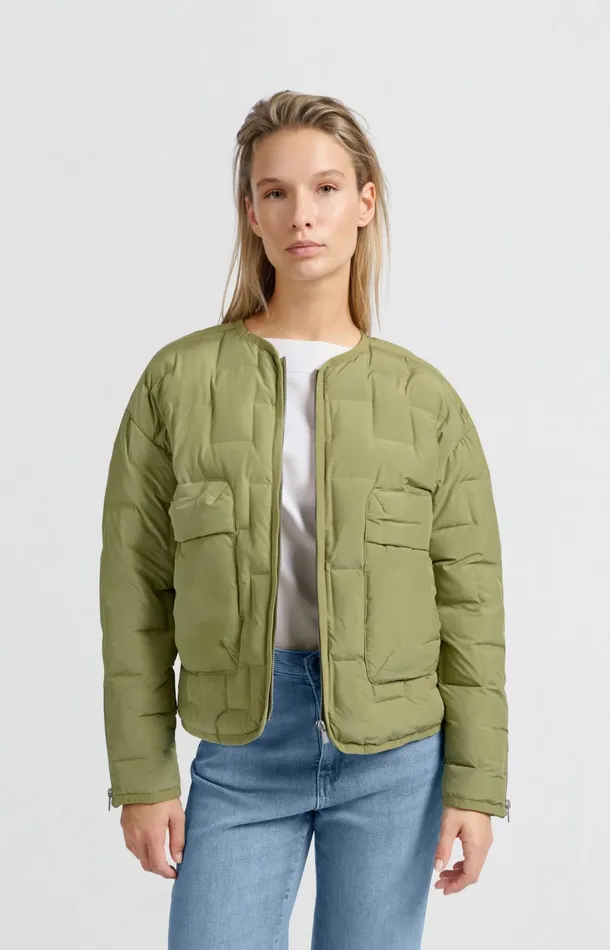 Short Quilted Jacket With Pockets And Zipper Closure Olive Women YAYA Coats Short Quilted Jacket With Pockets And Zipper Closure Olive Women YAYA Coats