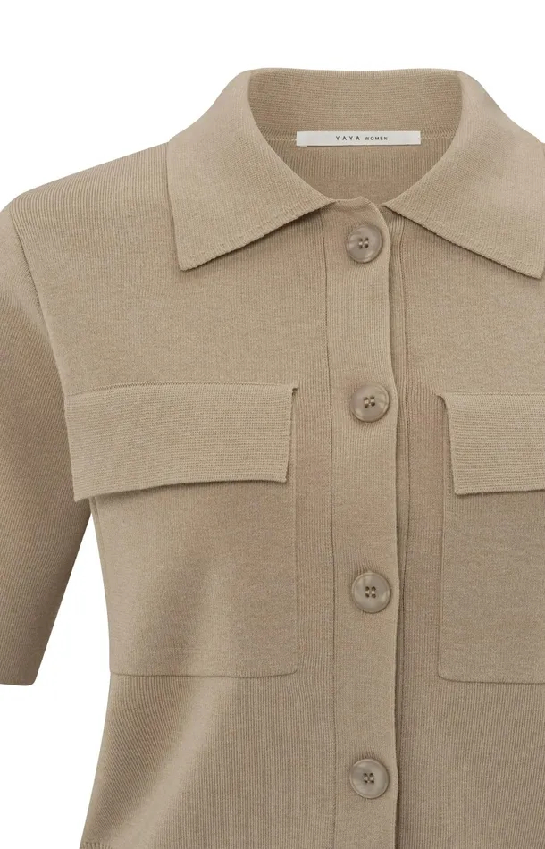 Short Sleeve Cardigan With Chest Pockets Humus Beige Women YAYA Cardigans Short Sleeve Cardigan With Chest Pockets Humus Beige Women YAYA Cardigans