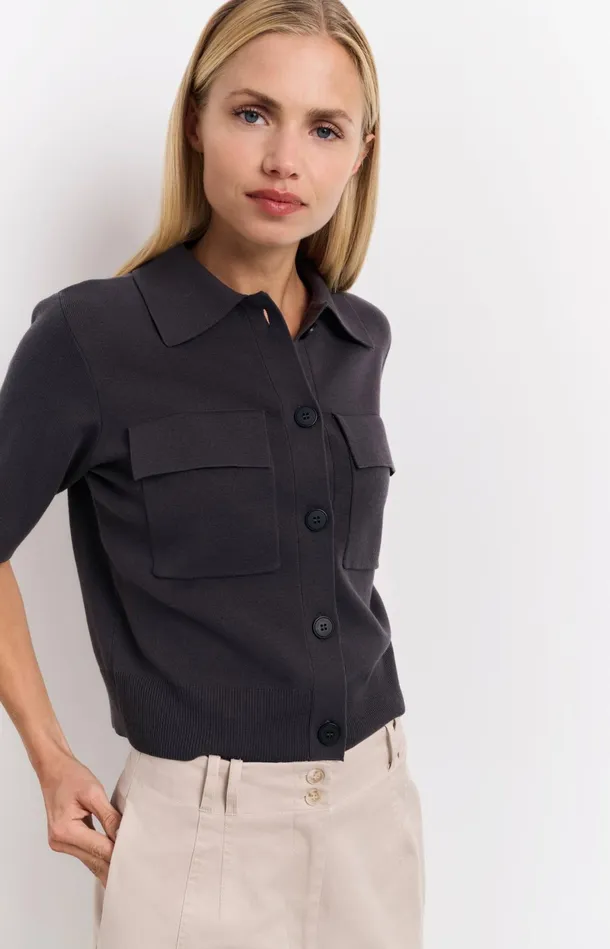 Short Sleeve Cardigan With Chest Pockets Phantom Women YAYA Cardigans