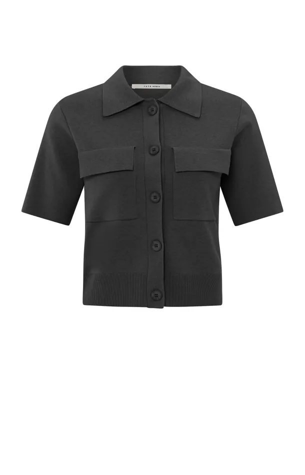 Short Sleeve Cardigan With Chest Pockets Phantom Women YAYA Cardigans Short Sleeve Cardigan With Chest Pockets Phantom Women YAYA Cardigans