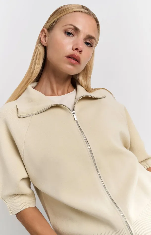 Short Sleeve Cardigan With Zipper Putty Beige Women YAYA Cardigans