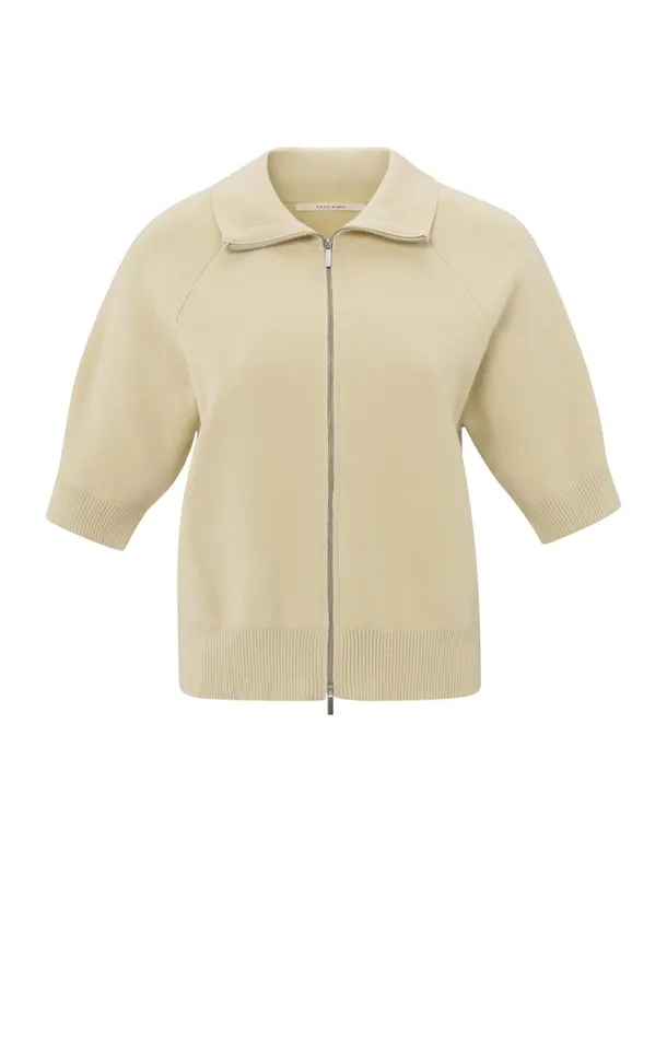 Short Sleeve Cardigan With Zipper Putty Beige Women YAYA Cardigans Short Sleeve Cardigan With Zipper Putty Beige Women YAYA Cardigans