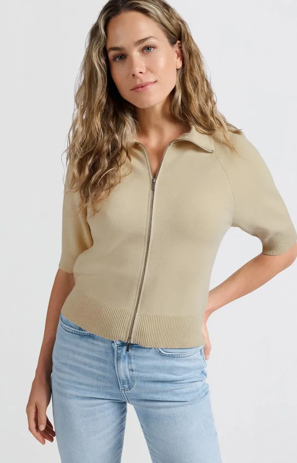 Short Sleeve Cardigan With Zipper Putty Beige Women YAYA Cardigans Short Sleeve Cardigan With Zipper Putty Beige Women YAYA Cardigans