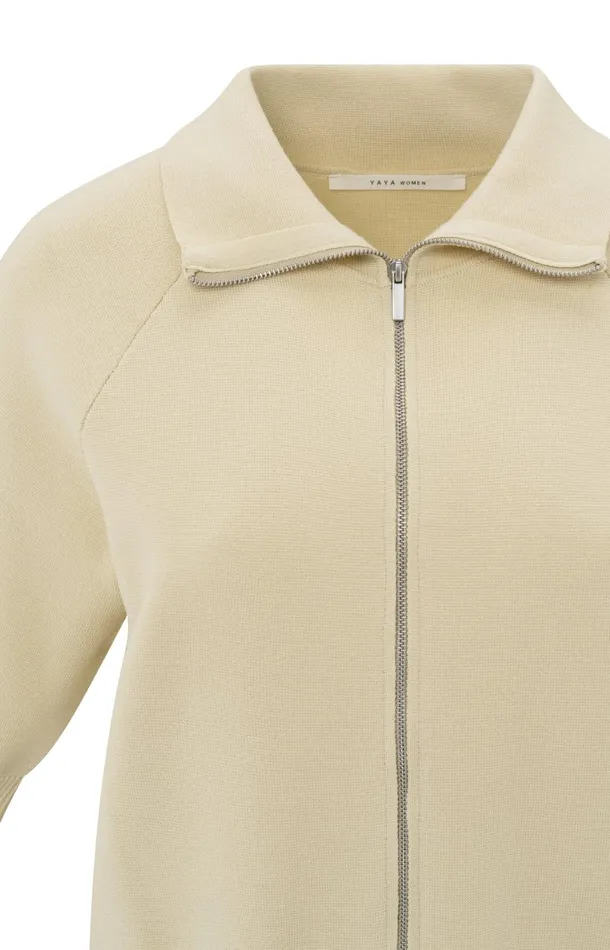 Short Sleeve Cardigan With Zipper Putty Beige Women YAYA Cardigans Short Sleeve Cardigan With Zipper Putty Beige Women YAYA Cardigans
