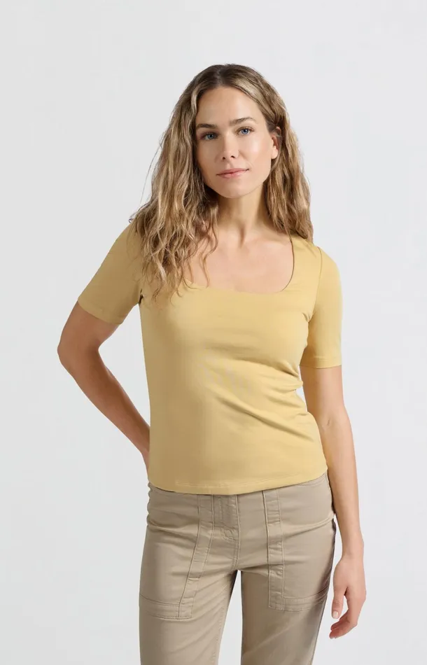 Shortsleeve Tshirt With Square Neckline Moonstone Yellow Women YAYA Tshirts