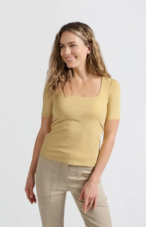 Shortsleeve Tshirt With Square Neckline Moonstone Yellow Women YAYA Tshirts Shortsleeve Tshirt With Square Neckline Moonstone Yellow Women YAYA Tshirts