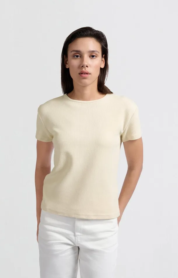 Shortsleeve Waffle Tshirt Off White Knit Women YAYA Tshirts