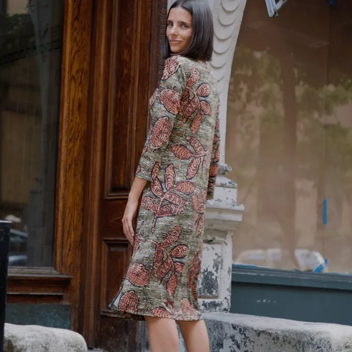 Side Slit 34 Sleeve Midi Dress 8211 Mosaic Leaves 8211 Final Sale Women Clara Sunwoo Dresses Jumpsuits