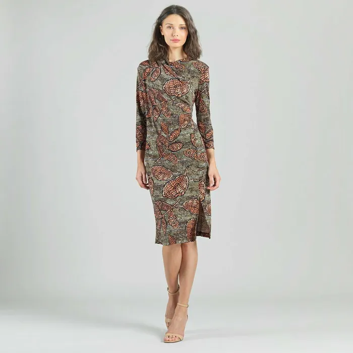 Side Slit 34 Sleeve Midi Dress 8211 Mosaic Leaves 8211 Final Sale Women Clara Sunwoo Dresses Jumpsuits