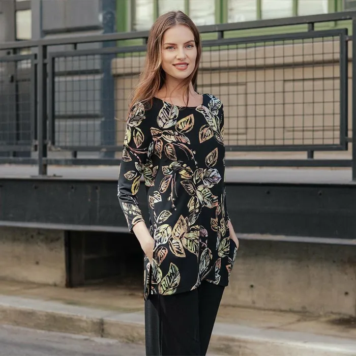 Side Vent Kerchief Hem Tunic 8211 Leaf Colorburst 8211 Final Sale Women Clara Sunwoo Tops Tunics